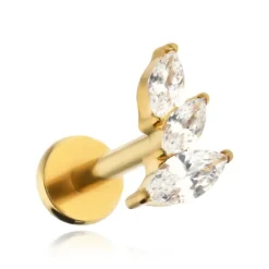 Tytanowy kolczyk labret z białymi cyrkoniami lewy - złoty