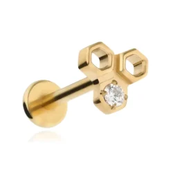 Tytanowy kolczyk labret z białą cyrkonią - złoty