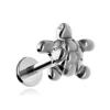 Tytanowy kolczyk labret - żółw - srebrny