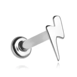 Tytanowy kolczyk labret - piorun - srebrny - TGW-009