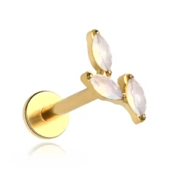 Tytanowy kolczyk labret mleczne cyrkonie - złoty