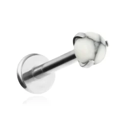 Tytanowy kolczyk labret biały Howlit - srebrny