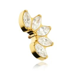 Tytanowy kolczyk labret cluster z białymi cyrkoniami - złoty