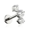 Tytanowy kolczyk labret cluster z białymi cyrkoniami - srebrny