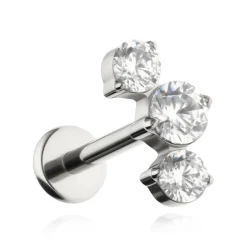 Tytanowy kolczyk labret cluster z białymi cyrkoniami - srebrny