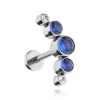 Tytanowy kolczyk labret cluster z niebieskimi cyrkoniami - srebrny