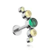 Tytanowy kolczyk labret cluster z zielonymi cyrkoniami - srebrny