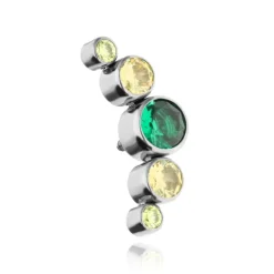 Tytanowy kolczyk labret cluster z zielonymi cyrkoniami - srebrny