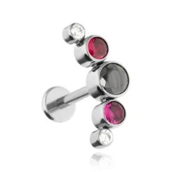 Tytanowy kolczyk labret cluster z czarną cyrkonią - srebrny