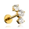 Tytanowy kolczyk labret cluster z białymi cyrkoniami - złoty