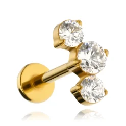 Tytanowy kolczyk labret cluster z białymi cyrkoniami - złoty