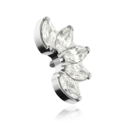 Tytanowy kolczyk labret cluster z białymi cyrkoniami - srebrny