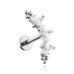 Tytanowy kolczyk labret cluster z białymi cyrkoniami - srebrny