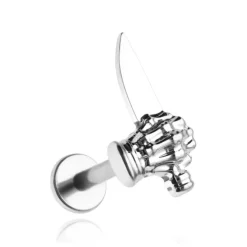 Tytanowy kolczyk labret dłoń z nożem - srebrny - TGW-155