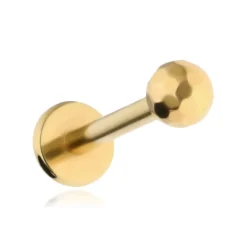 Tytanowy kolczyk labret disco ball złoty