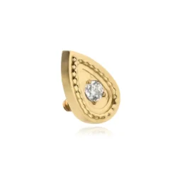 Tytanowy kolczyk labret łezka z białą cyrkonią złoty