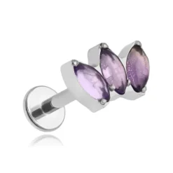 Tytanowy kolczyk labret -fioletowy ametyst - srebrny - TGW-128