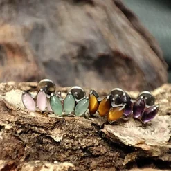 Tytanowy kolczyk labret -fioletowy ametyst - srebrny - TGW-128