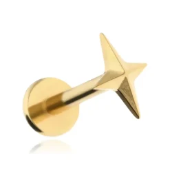 Tytanowy kolczyk labret gwiazda złoty