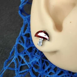 Tytanowy kolczyk labret grzybek - srebrny - TGW-178