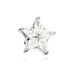 Tytanowy kolczyk labret gwiazda z białą cyrkonią - srebrny