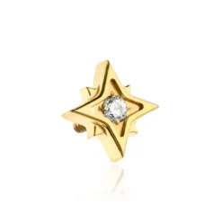 Tytanowy kolczyk labret gwiazda z białą cyrkonią - złoty