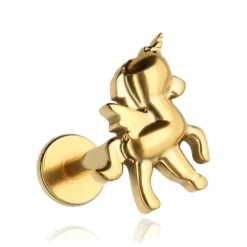 Tytanowy kolczyk labret jednorożec - złoty - TGW-176