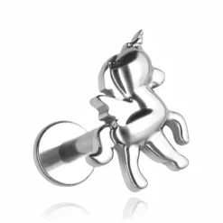 Tytanowy kolczyk labret jednorożec - srebrny - TGW-176