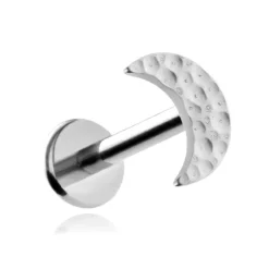 Tytanowy kolczyk labret ksieżyc - srebrny