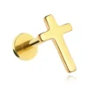 Tytanowy kolczyk labret krzyż - złoty