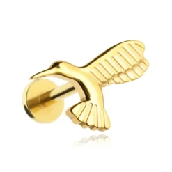 Tytanowy kolczyk labret koliber - złoty