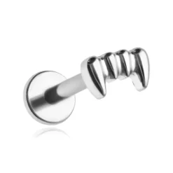Tytanowy kolczyk labret kły wampira - srebrny - TGW-158