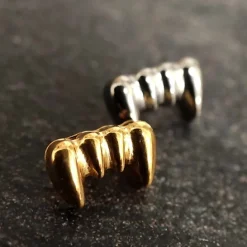 Tytanowy kolczyk labret kły wampira - srebrny - TGW-158