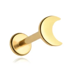 Tytanowy kolczyk labret księżyc - złoty