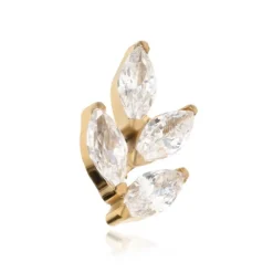 Tytanowy kolczyk labret listki z białymi cyrkoniami - złoty