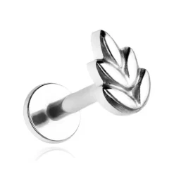 Tytanowy kolczyk labret listek - srebrny - TGW-137
