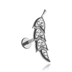 Tytanowy kolczyk labret listek z cyrkoniami - TGW-122