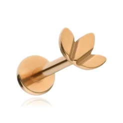 Tytanowy kolczyk labret listki różowe złoto