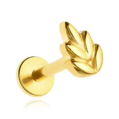 Tytanowy kolczyk labret listek - złoty - TGW-137