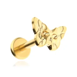 Tytanowy kolczyk labret ćma trupia główka - złoty