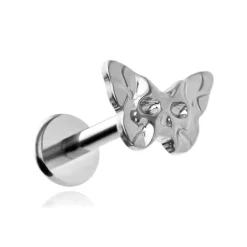 Tytanowy kolczyk labret ćma trupia główka - srebrny