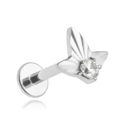 Tytanowy kolczyk labret ozdobny z białą cyrkonią - TGW-133