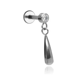 Tytanowy kolczyk labret ozdobny z białą cyrkonią - srebrny - TGW-172