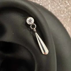 Tytanowy kolczyk labret ozdobny z białą cyrkonią - srebrny - TGW-172