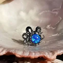 Tytanowy kolczyk labret ośmiornica z opalem OP05 - srebrny