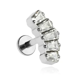 Tytanowy kolczyk labret ozdobny z białymi cyrkoniami - TGW-111