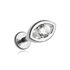 Tytanowy kolczyk labret oko z białą cyrkonią - srebrny - TGW-115
