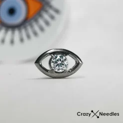 Tytanowy kolczyk labret oko z białą cyrkonią - srebrny - TGW-115