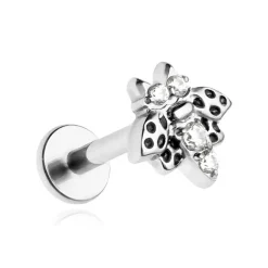 Tytanowy kolczyk labret pszczoła z białymi cyrkoniami - srebrna - TGW-139