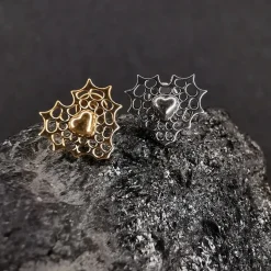 Tytanowy kolczyk labret pajęczyna serce - złota - TGW-148